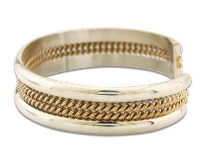 Navajo Bracelet 925 Silver Native American Handmade Yellow Gold Plated Cuff C80s