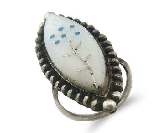 Vintage Zuni Ring Sterling Silver Authentic Gemstone Handmade Size 6.0