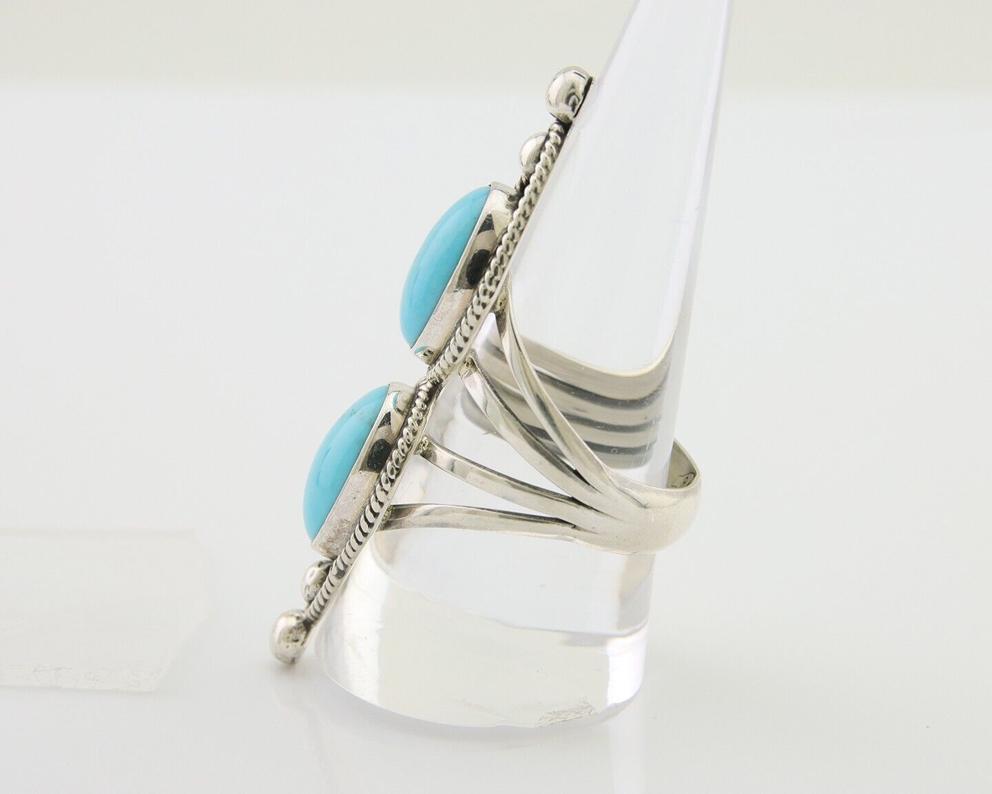 Navajo Ring 925 Silver Natural Blue Turquoise Signed Running Bear C.80's