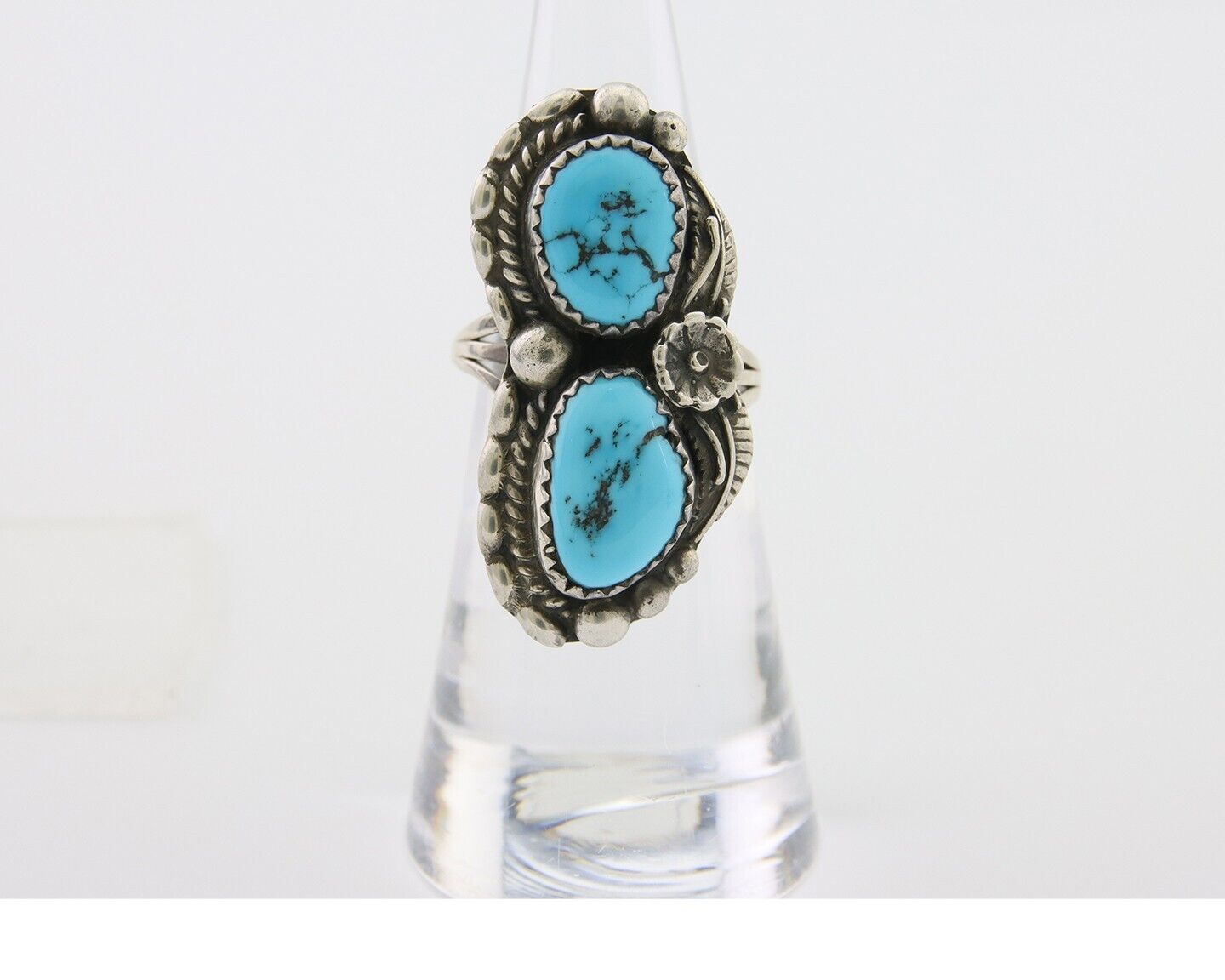 Navajo Ring 925 Silver Natural Blue Turquoise Artist Signed SC C.80's Size 6.0