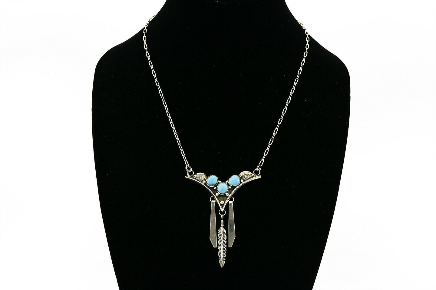 Navajo Signed S Natural Powder Blue Turquoise .925 SOLID Silver Necklace