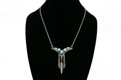 Navajo Signed S Natural Powder Blue Turquoise .925 SOLID Silver Necklace