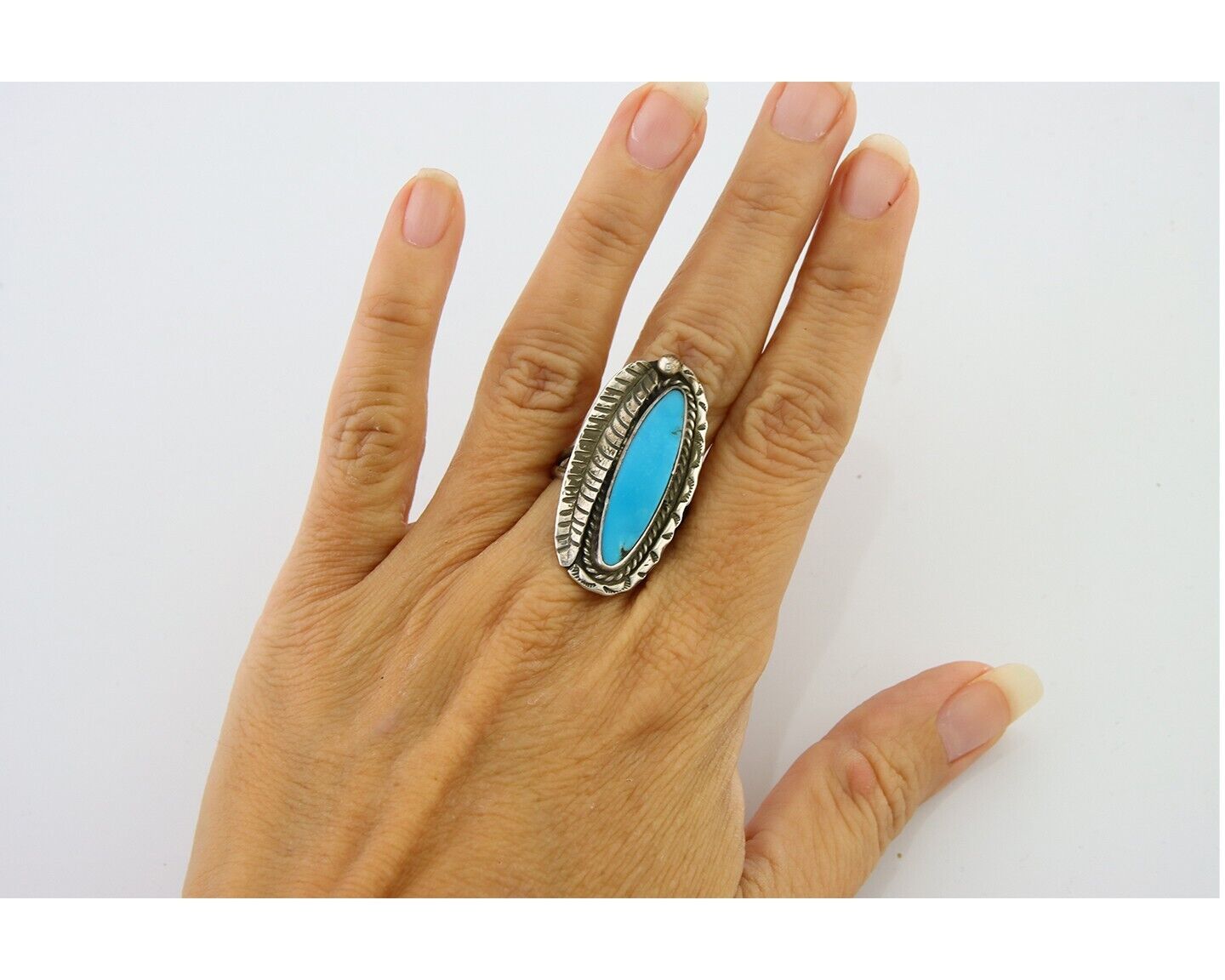 Navajo Ring .925 Sterling Blue Turquoise Artist Signed M C.80's