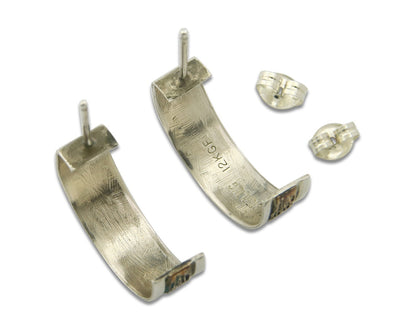 Navajo Hoop Earrings 925 Silver & Gold Artist Signed Randall Endito C.80's