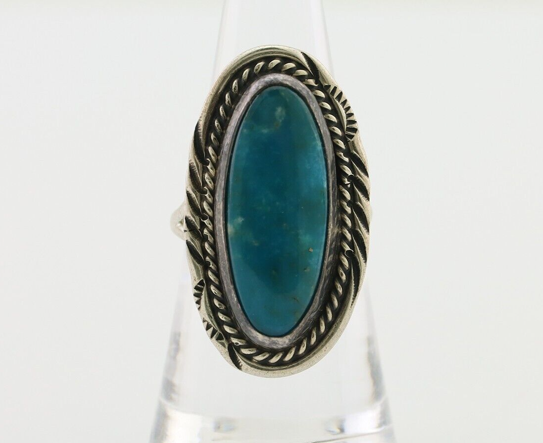 Navajo Ring 925 Silver Kingman Turquoise Native American Artist C.80's
