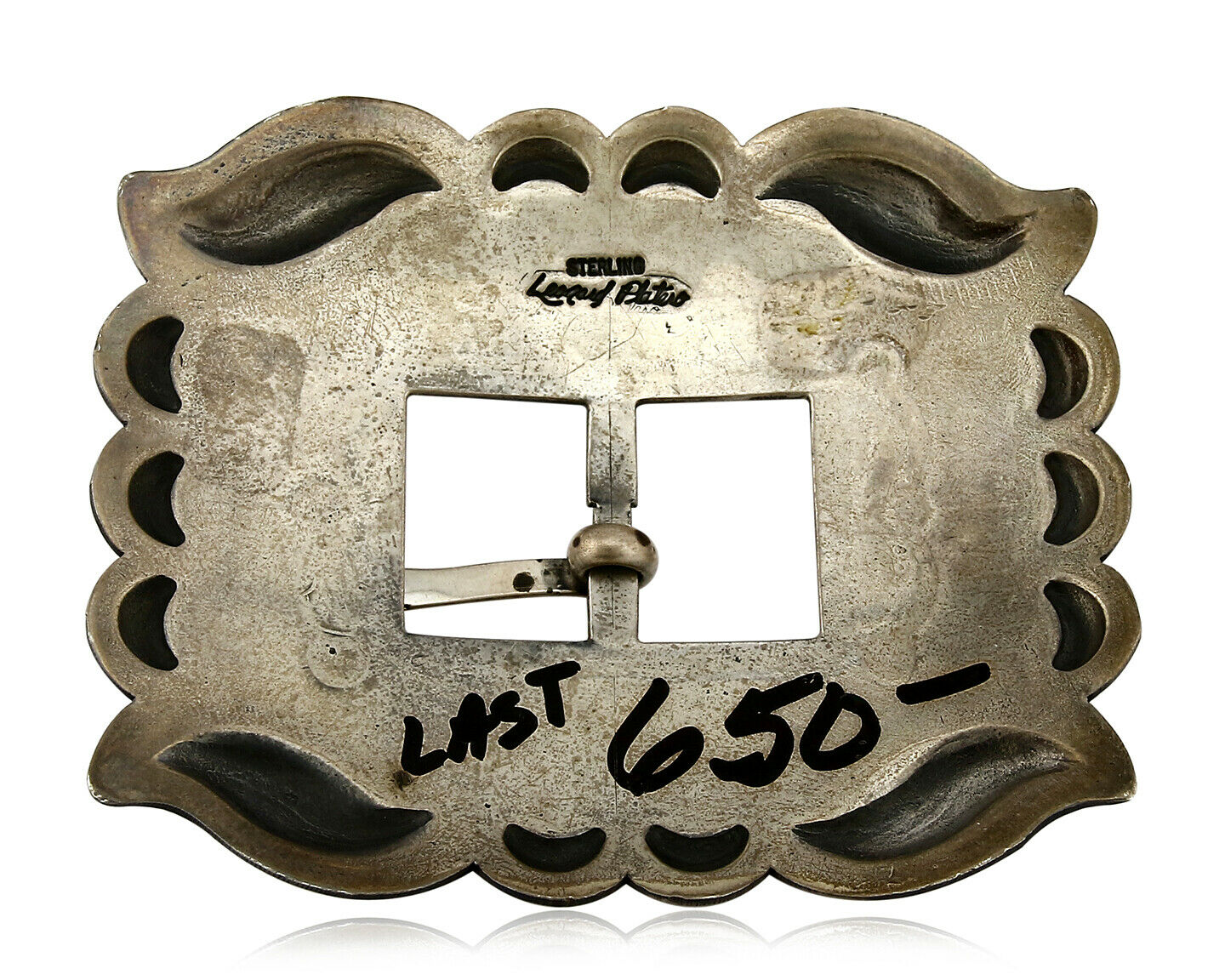 Navajo Belt Buckle .925 Silver Hand Stamped Artist Leonard Platero C.80's