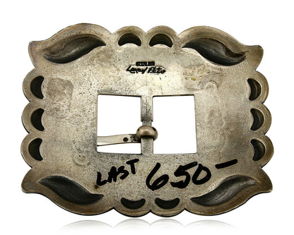 Navajo Belt Buckle .925 Silver Hand Stamped Artist Leonard Platero C.80's