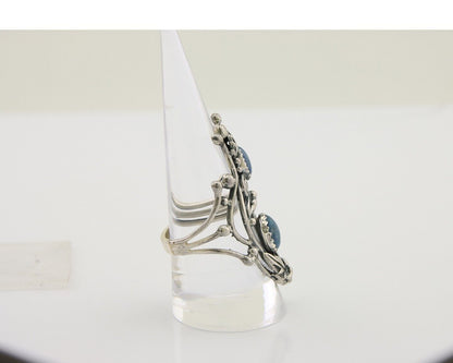 Navajo Ring 925 Silver Natural Denim Lapis Artist Signed Prairie Fire C.80's