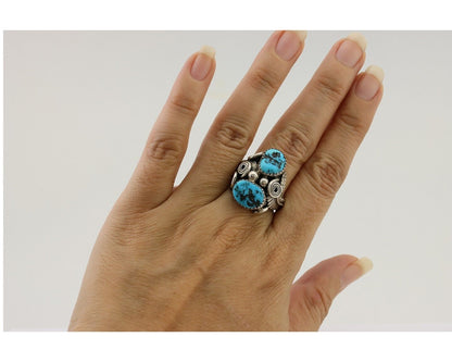 Navajo Handmade Ring 925 Silver Sleeping B Turquoise Artist IHMJ C.80's