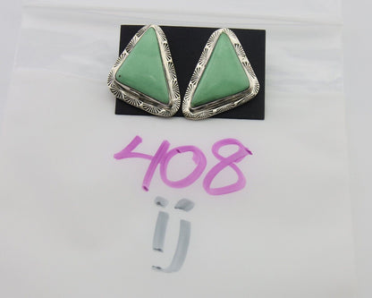 Navajo Earrings 925 Silver Green Turquoise Artist Signed EC C.80's