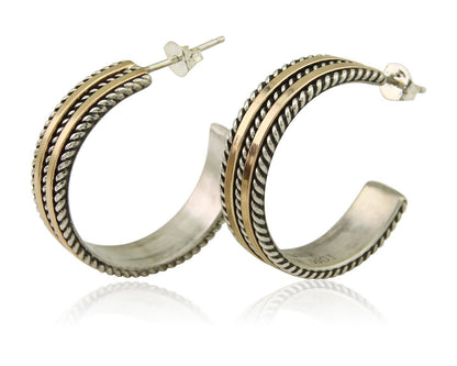 Navajo Earrings 925 Silver & Gold Handmade Artist Signed Tom Hawk C.80's