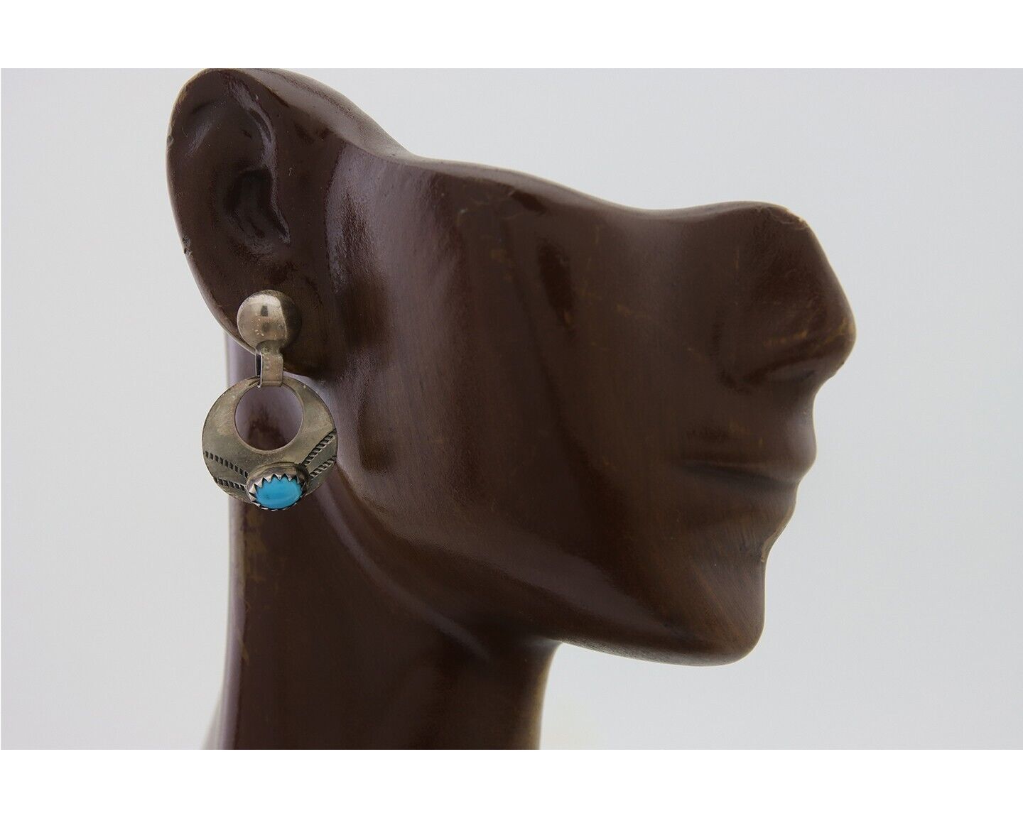 Navajo Dangle Earrings 925 Silver Natural Turquoise Artist Signed KF C.80's