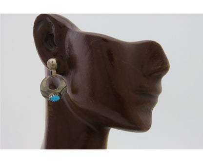 Navajo Dangle Earrings 925 Silver Natural Turquoise Artist Signed KF C.80's