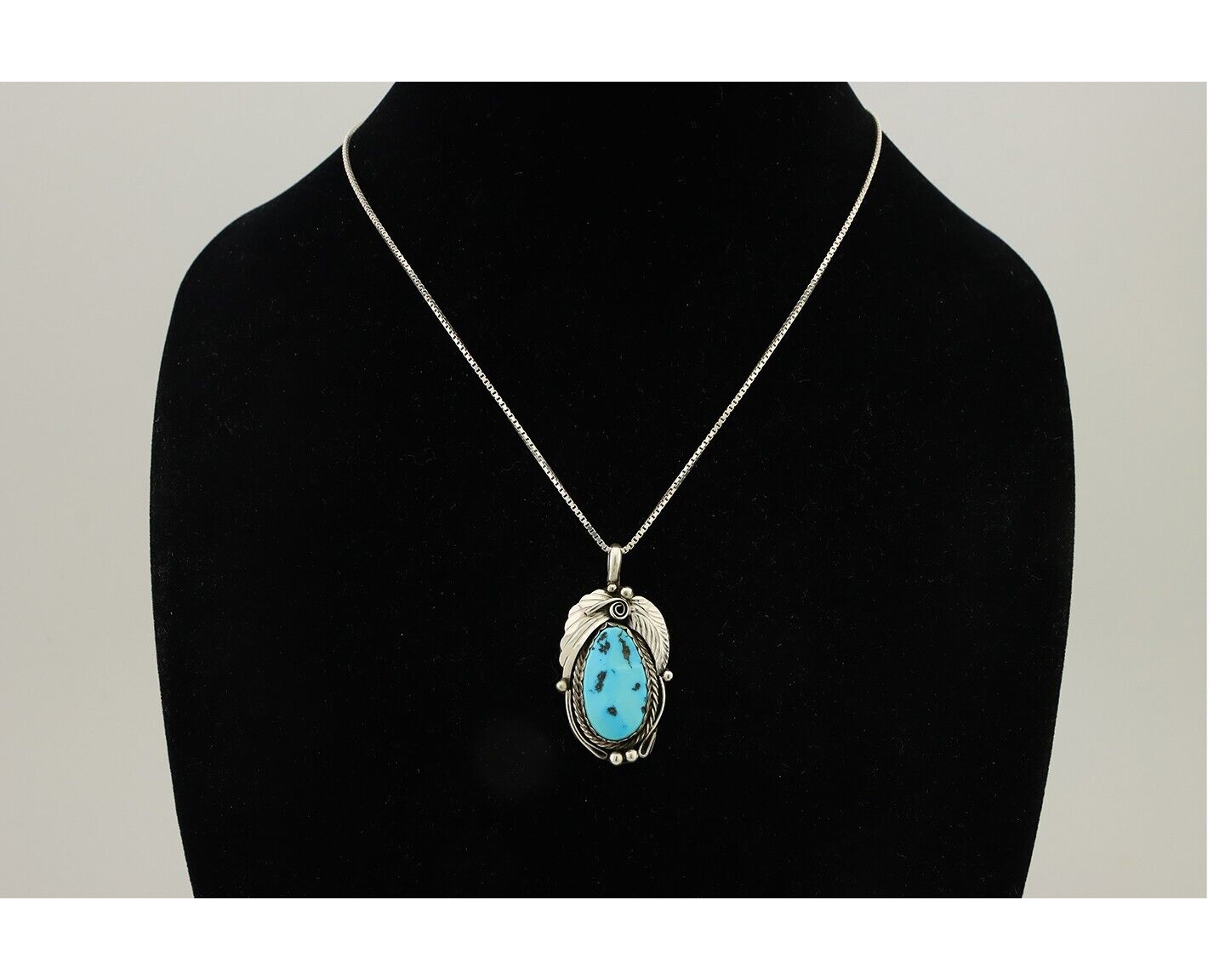 Navajo Necklace 925 Silver Sleeping Beauty Turquoise Signed Justin Morris C.90's