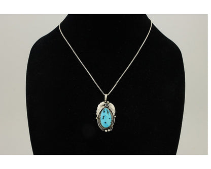 Navajo Necklace 925 Silver Sleeping Beauty Turquoise Signed Justin Morris C.90's