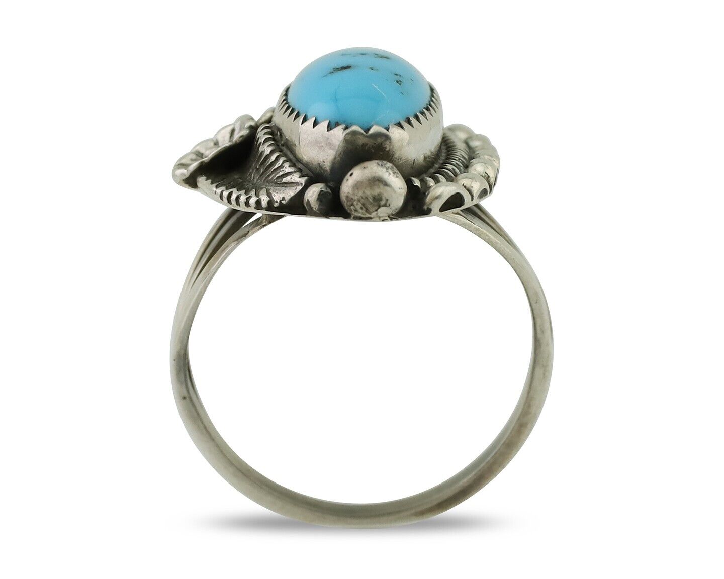 Navajo Ring 925 Silver Sleeping Beauty Turquoise Artist Signed SC C.80's