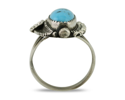 Navajo Ring 925 Silver Sleeping Beauty Turquoise Artist Signed SC C.80's