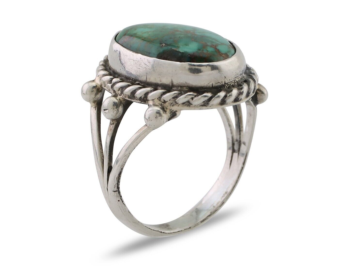 Navajo Ring 925 Silver Natural Blue Turquoise Artist Signed MC C.80's