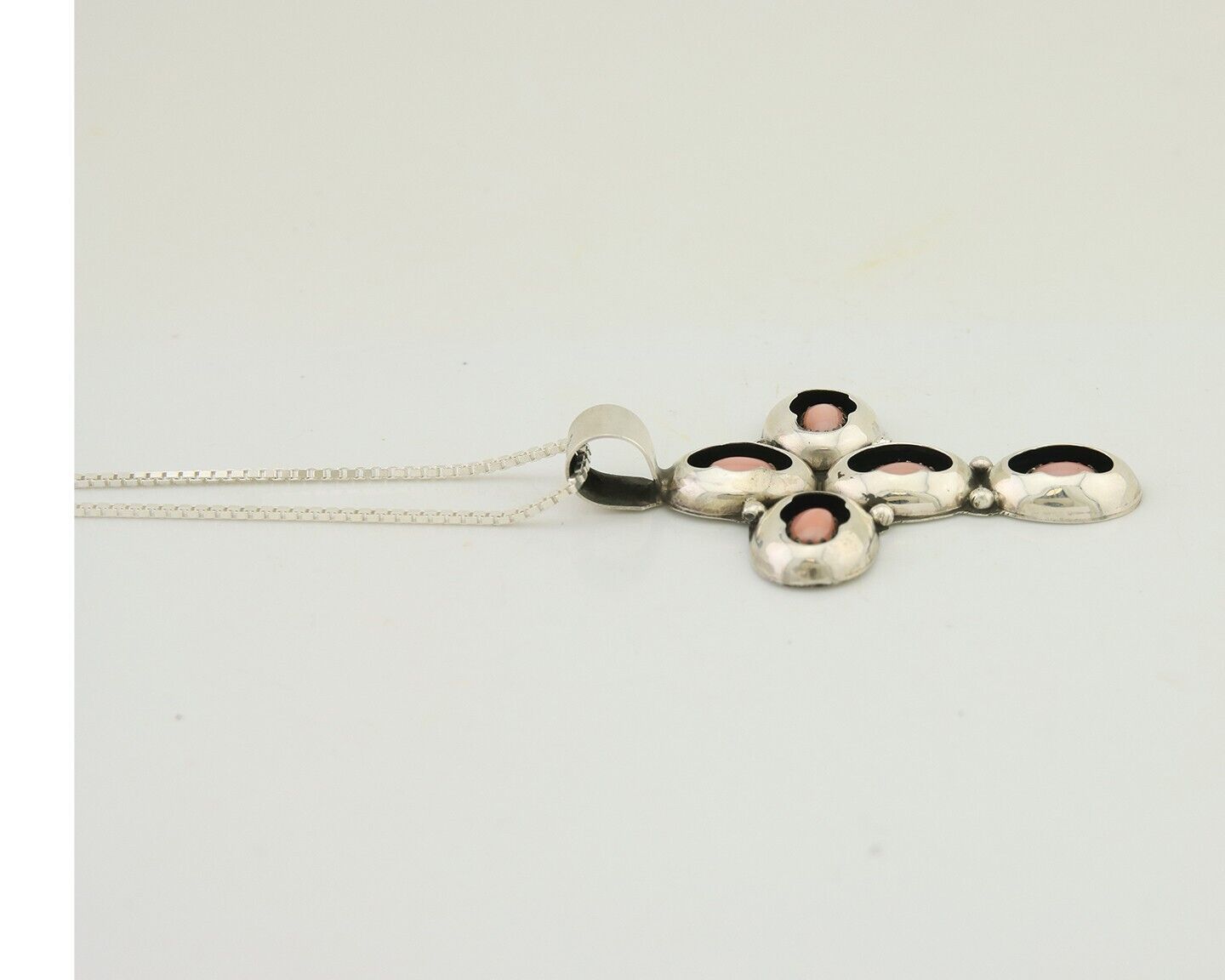 Navajo Cross Necklace 925 Silver Pink Coral Artist Signed G C80s