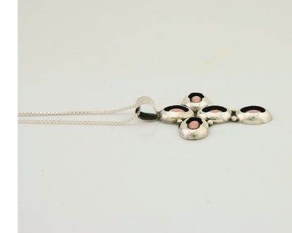Navajo Cross Necklace 925 Silver Pink Coral Artist Signed G C80s