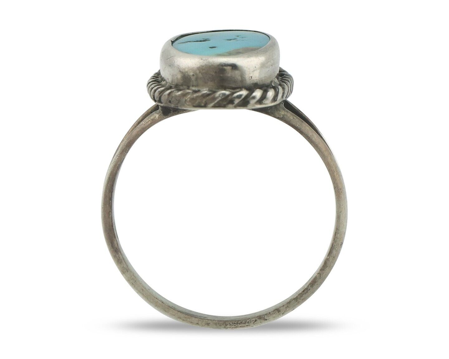 Navajo Ring .925 Silver Natural Blue Turquoise Signed Native Artist C.80's