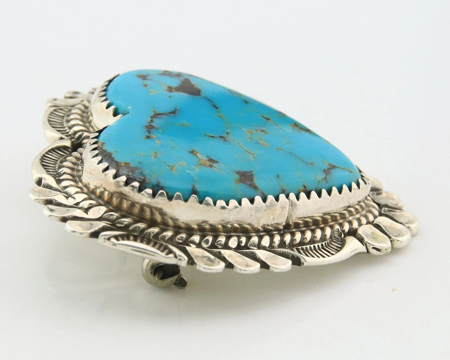 Navajo Handmade Pin Sterling Silver Turquoise Vintage Artist Signed W Denetdale
