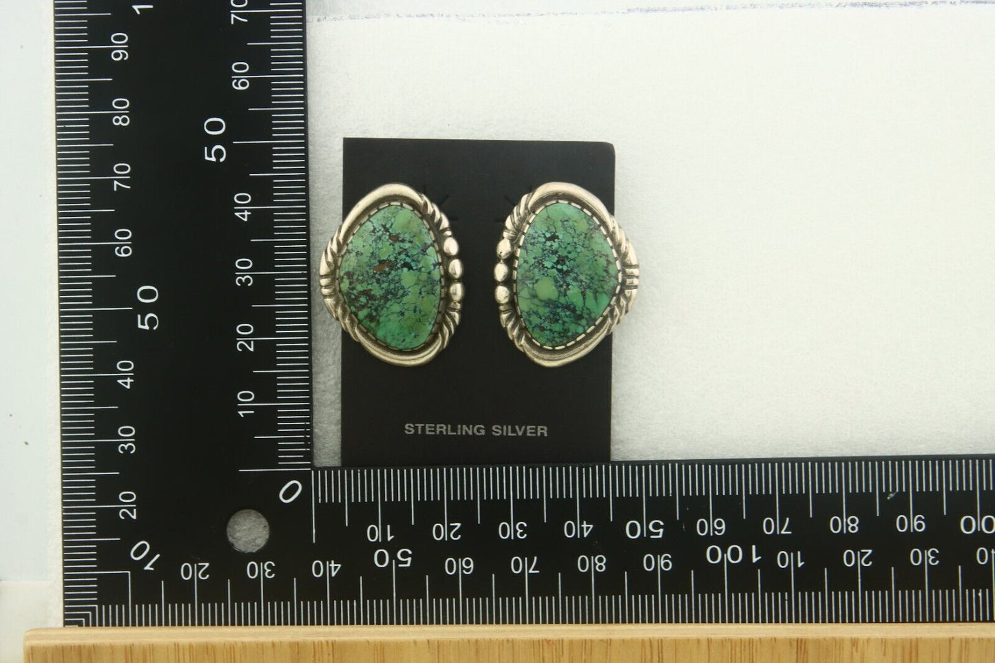 Navajo Earrings 925 Silver Natural Turquoise Artist Signed E Jackson C.80's