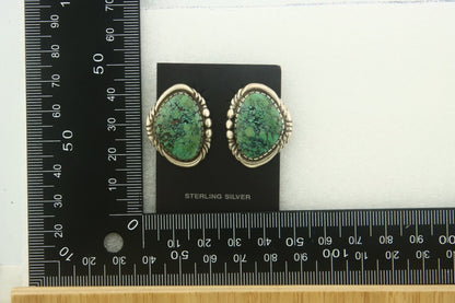 Navajo Earrings 925 Silver Natural Turquoise Artist Signed E Jackson C.80's