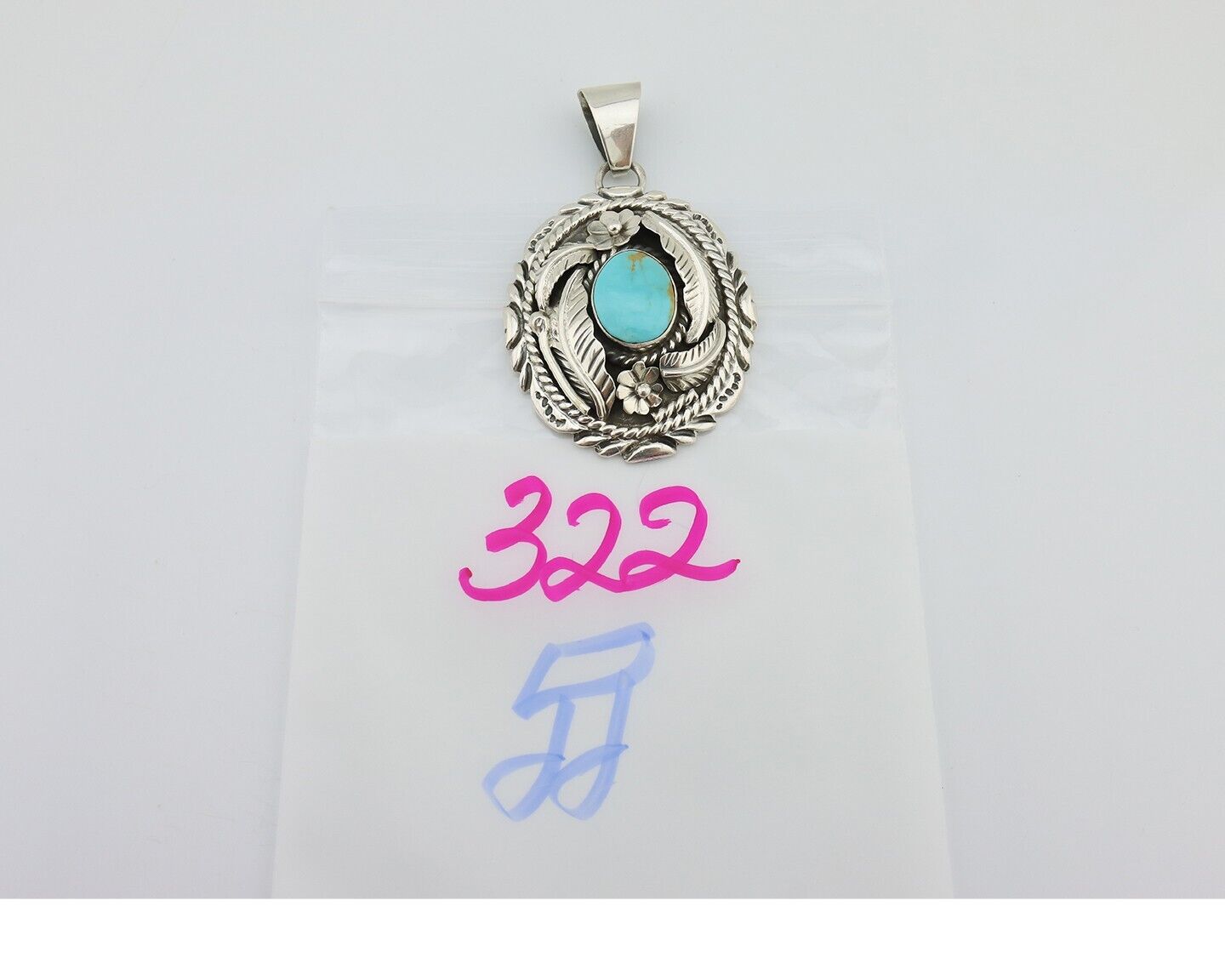 Navajo Pendant 925 Silver Blue Turquoise Native American Artist C.80's