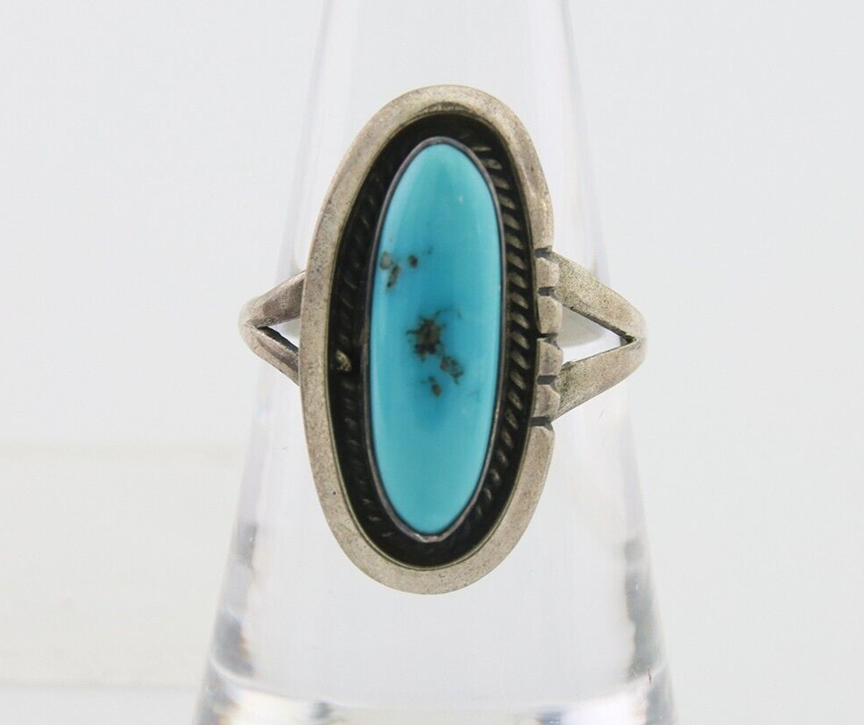 Navajo Ring 925 Silver Sleeping Beauty Turquoise Native American Artist C.80's