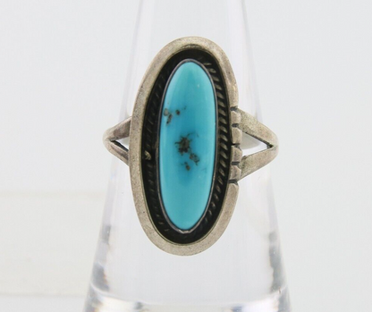 Navajo Ring 925 Silver Sleeping Beauty Turquoise Native American Artist C.80's