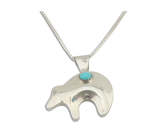 Navajo Spirit Bear Necklace Pendant 925 Sterling Silver Signed C C.80's