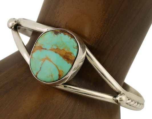 Navajo Cuff Bracelet 925 Silver Natural Blue Turquoise Artist Signed Gecko C.80s