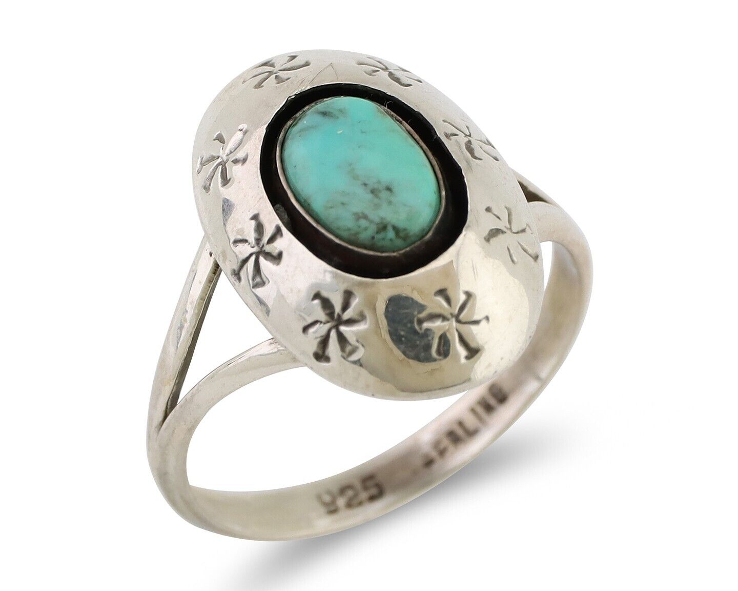 Navajo Ring 925 Silver Kingman Turquoise Native American Artist C.80's