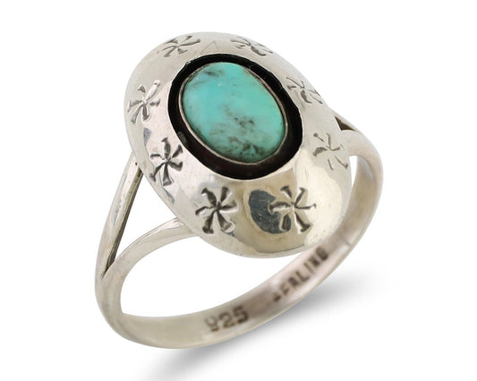 Navajo Ring 925 Silver Kingman Turquoise Native American Artist C.80's