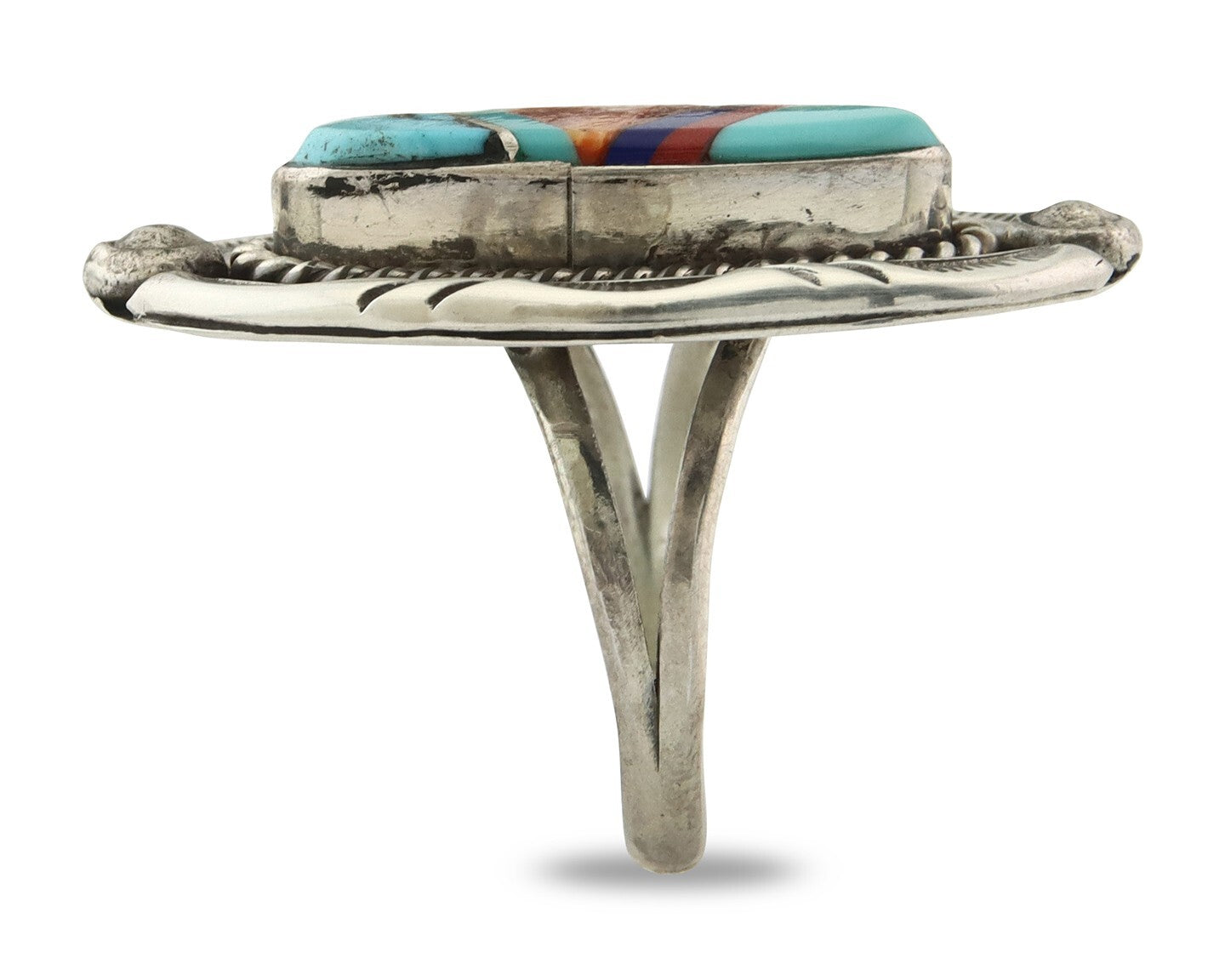 Vintage Zuni Ring 925 Sterling Silver Gemstone Signed V&N Edsitty Size 7.5
