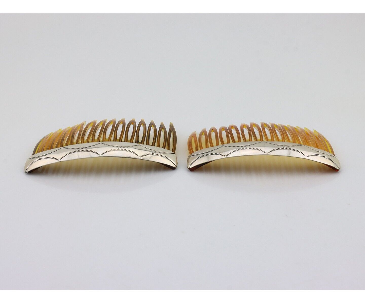 Navajo Hair Comb 925 Silver Hand Stamped Native American Artist 2 Piece Set C80s