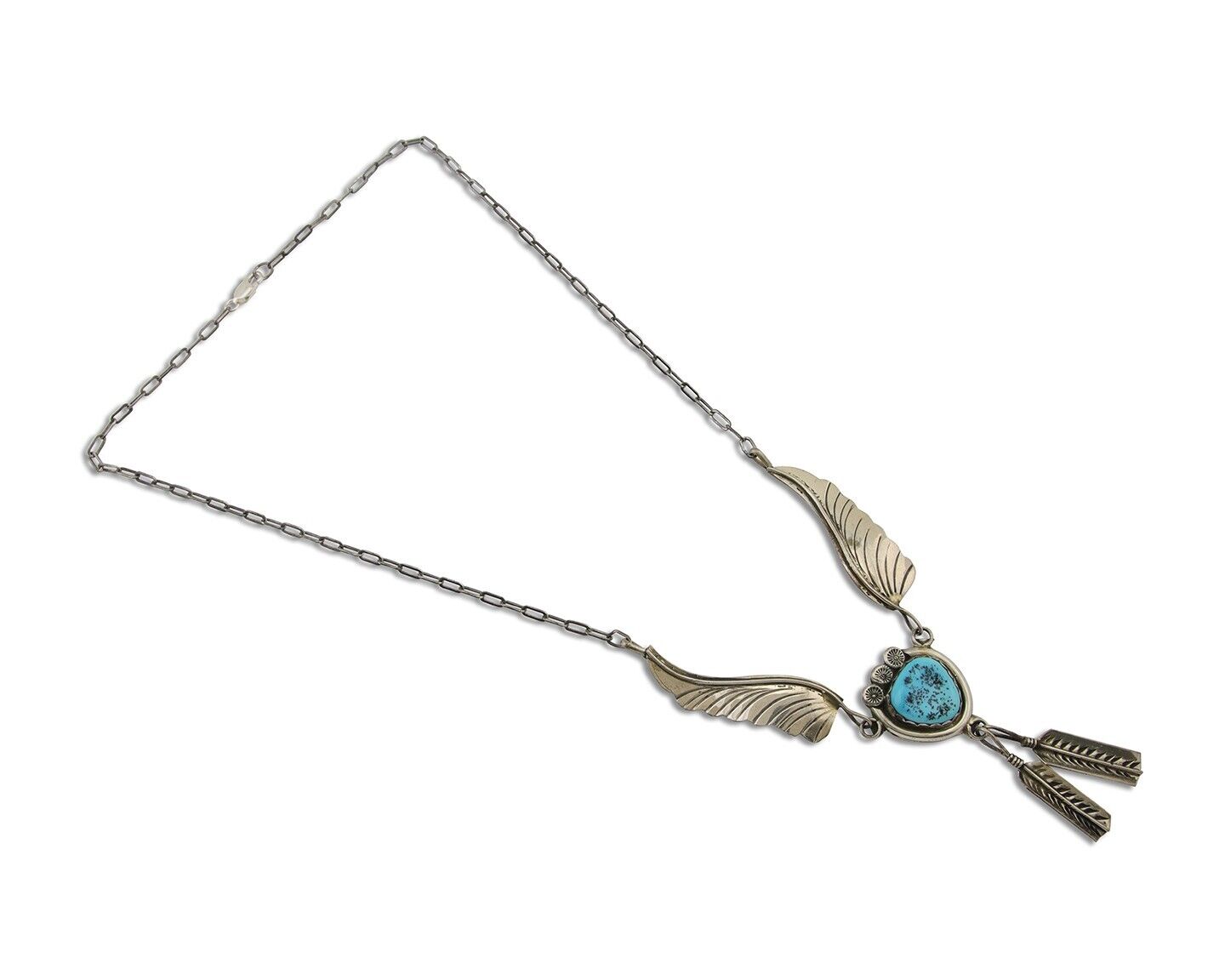 Navajo Turquoise Necklace 925 Silver Artist Signed Margie Chee C.80's