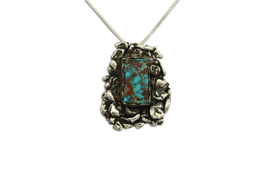 Navajo Necklace 925 Silver Natural Turquoise Artist Signed Sun Set C.80's