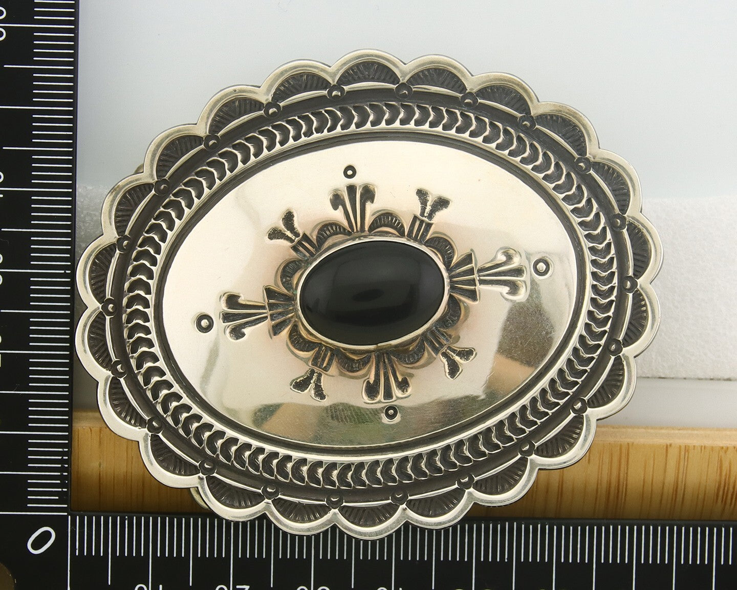 Navajo Belt Buckle 925 Sterling Silver Artist Onyx Signed Lloyd Nelson C.80's