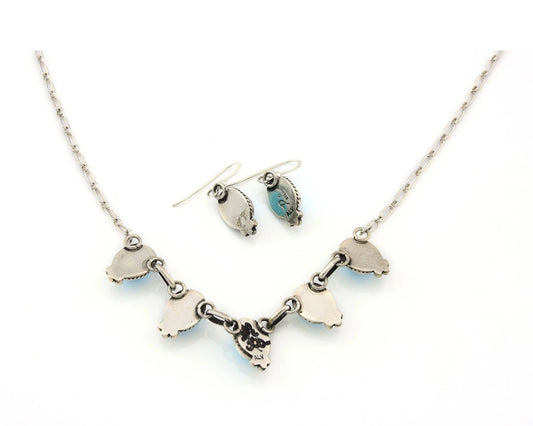 Navajo Necklace Earring Set Sterling Silver Turquoise Vintage Signed Dine ALV