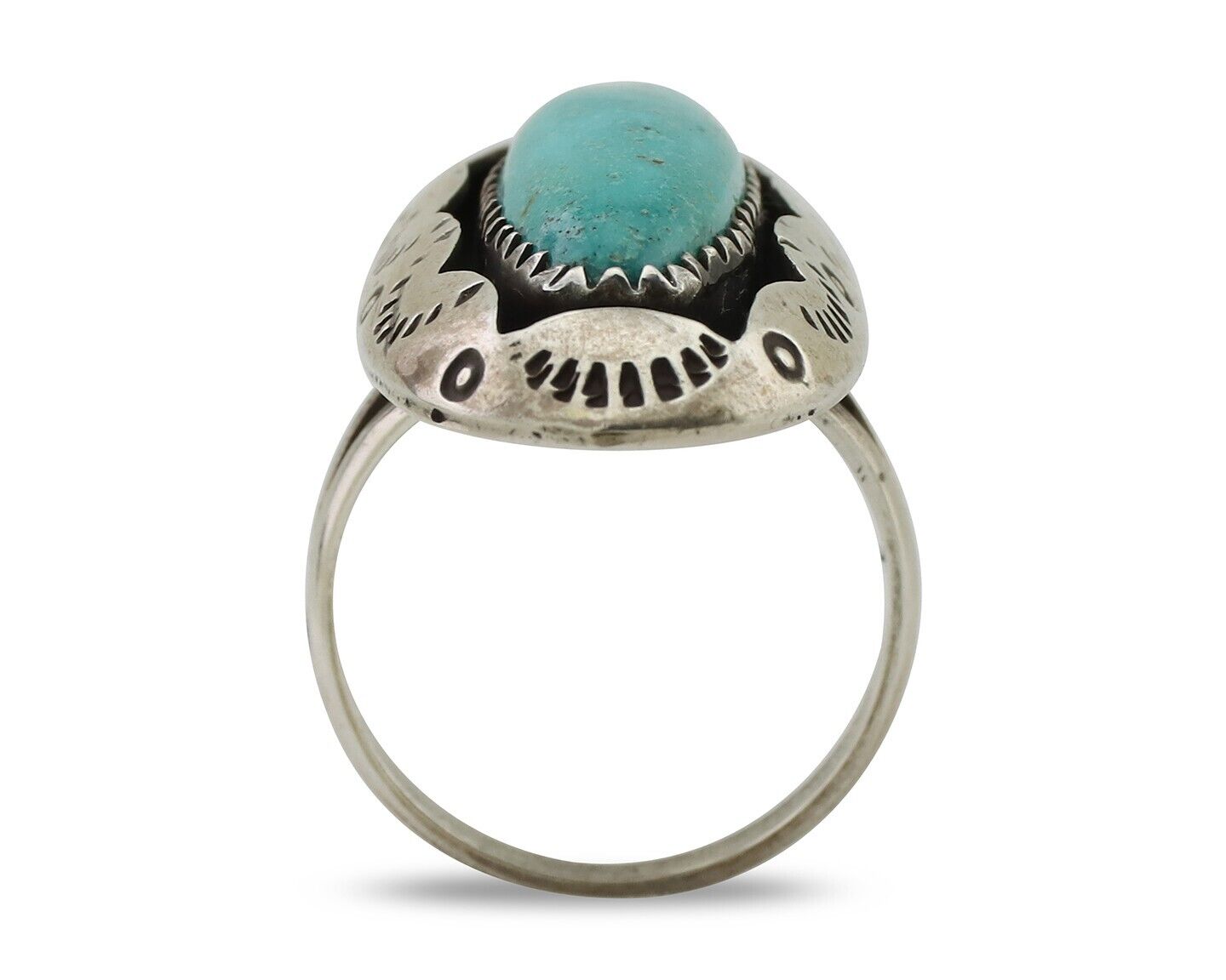 Navajo Ring 925 Silver Natural Turquoise Native American Artist Size 6.75 C.80's