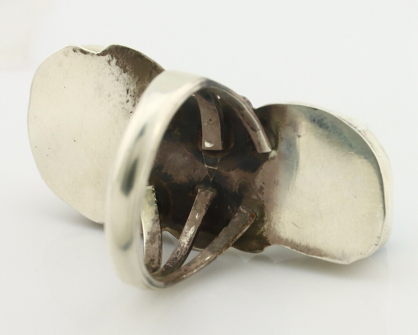 Navajo 2 Stone Ring 925 Silver Seafoam Turquoise Native American Artist C.80's
