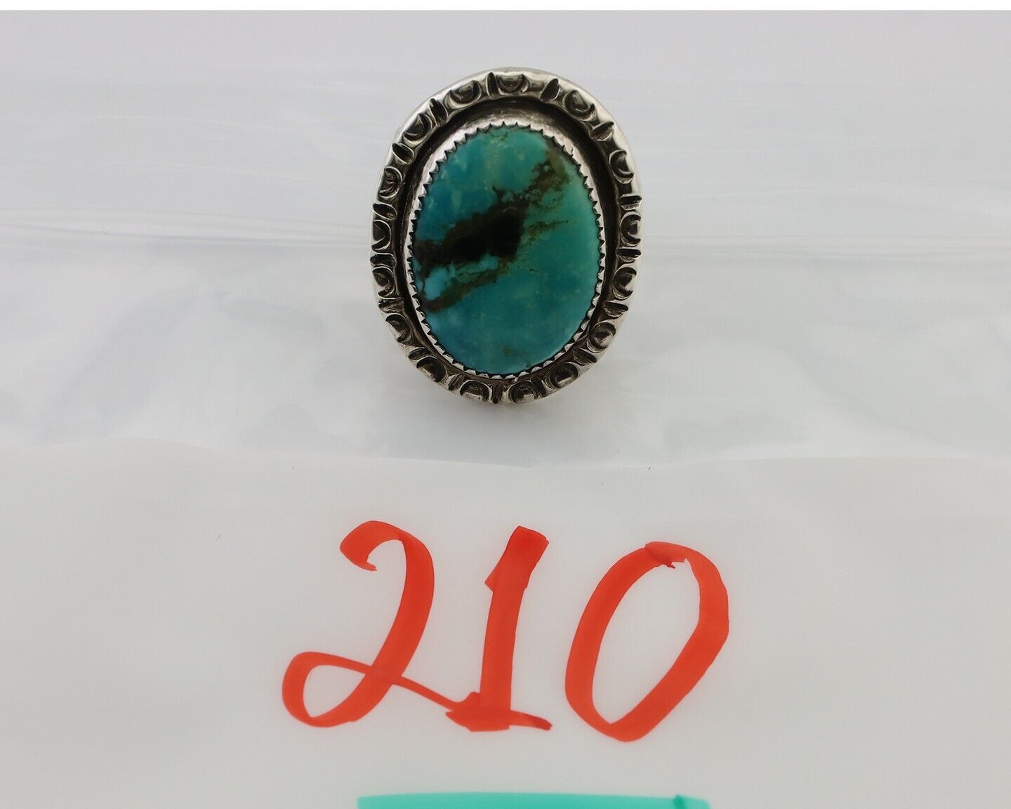Navajo Ring 925 Silver Kingman Turquoise Artist Signed JMC C.80's