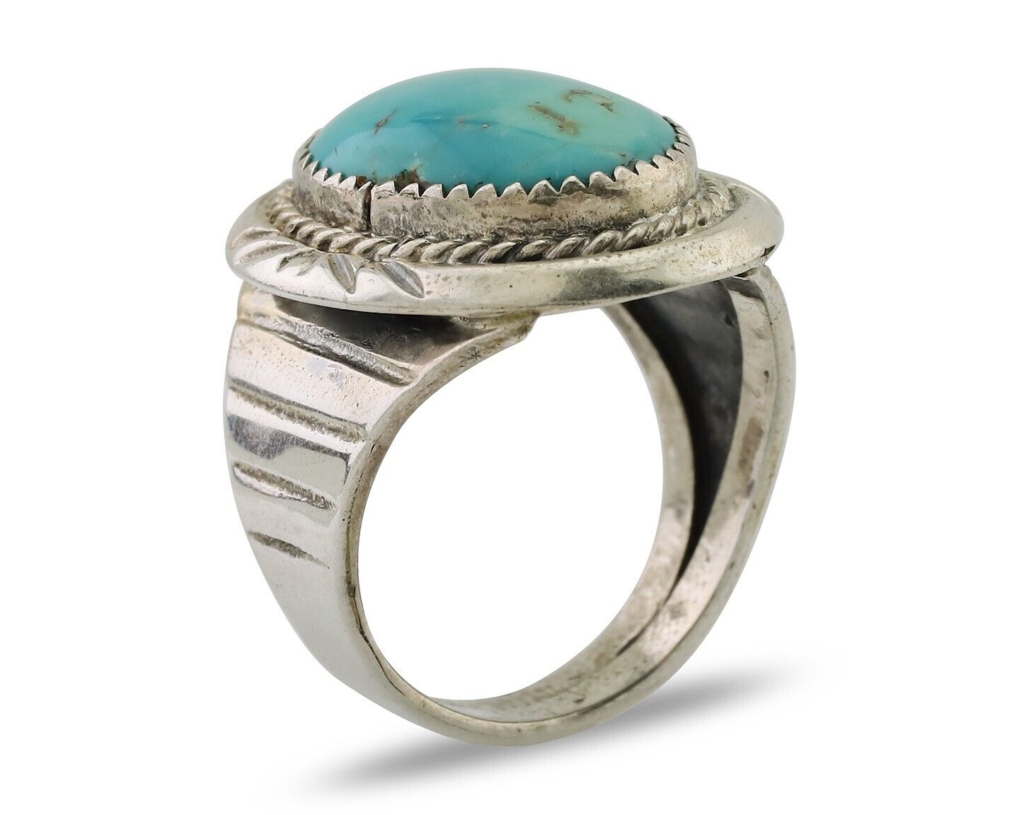 Navajo Ring 925 Silver Kingman Turquoise Artist Signed JMC C.80's