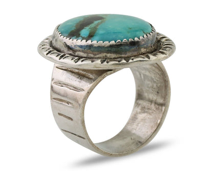 Navajo Ring 925 Silver Kingman Turquoise Artist Signed JMC C.80's