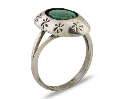 Navajo Ring 925 Silver Kingman Turquoise Native American Artist C.80's
