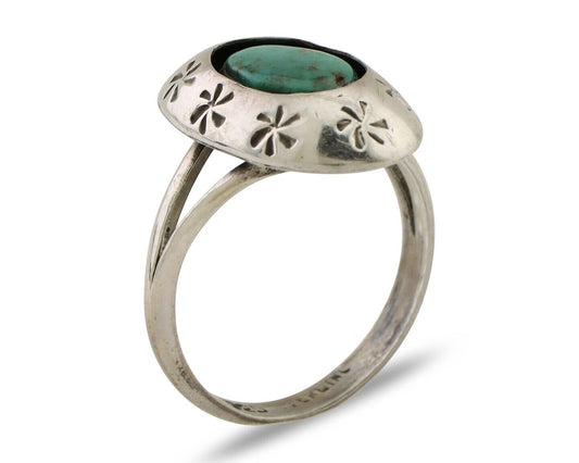 Navajo Ring 925 Silver Kingman Turquoise Native American Artist C.80's