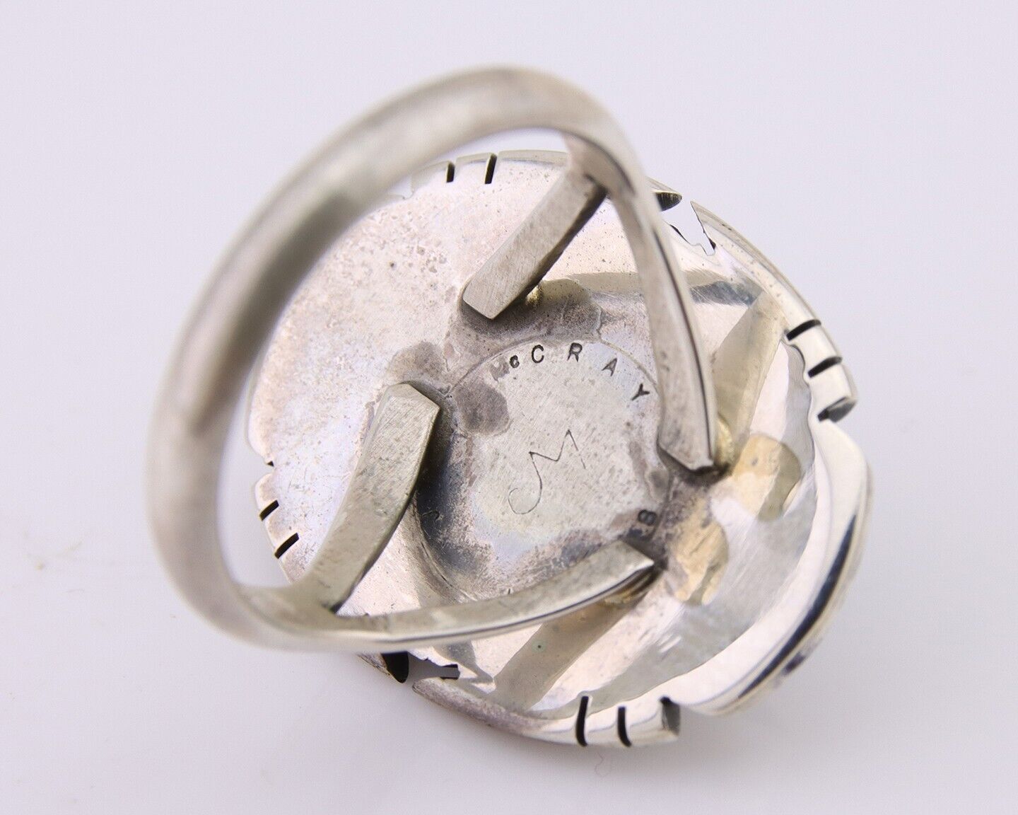 Navajo Ring 925 Silver Spiderweb Turquoise Signed Jon McCray C.80's