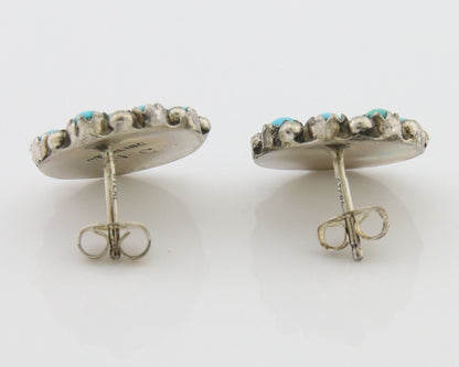 Navajo Shield Earrings 925 Silver Natural Turquoise Signed Nathaniel Curley C80s